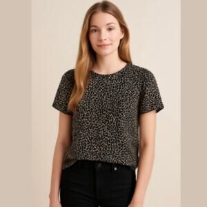 J. CREW Black & Tan Leopard Print Keyhole Back Top size Small